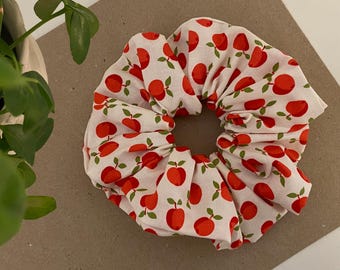 Retro Apple Printed Scrunchie, Thanksgiving XL Scrunchy, Upcycled and Hand-made Hair Rubber, Fall Vibe Hair Accessor, Boho Accessory