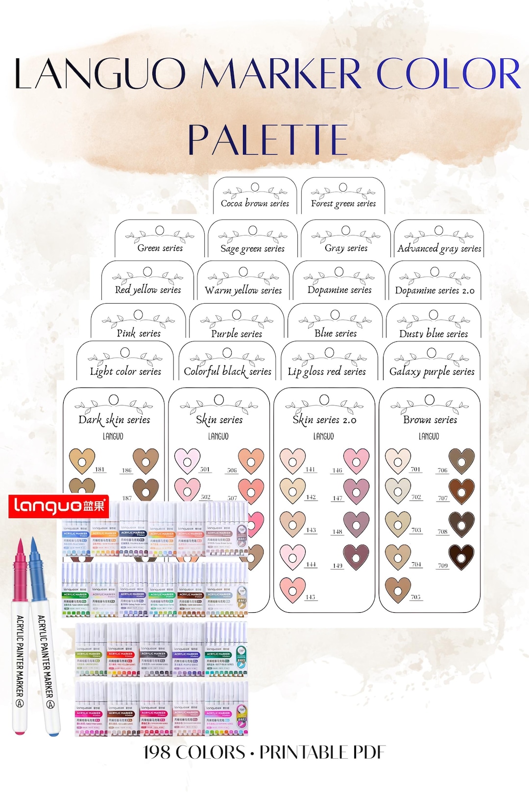 Languo 198 Color Swatch Chart – Printable Marker Palette PDF - Etsy