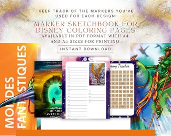 Mondes fantastiques Coloring Book Marker Tracker: A4/A5 Printable (Digital Download)