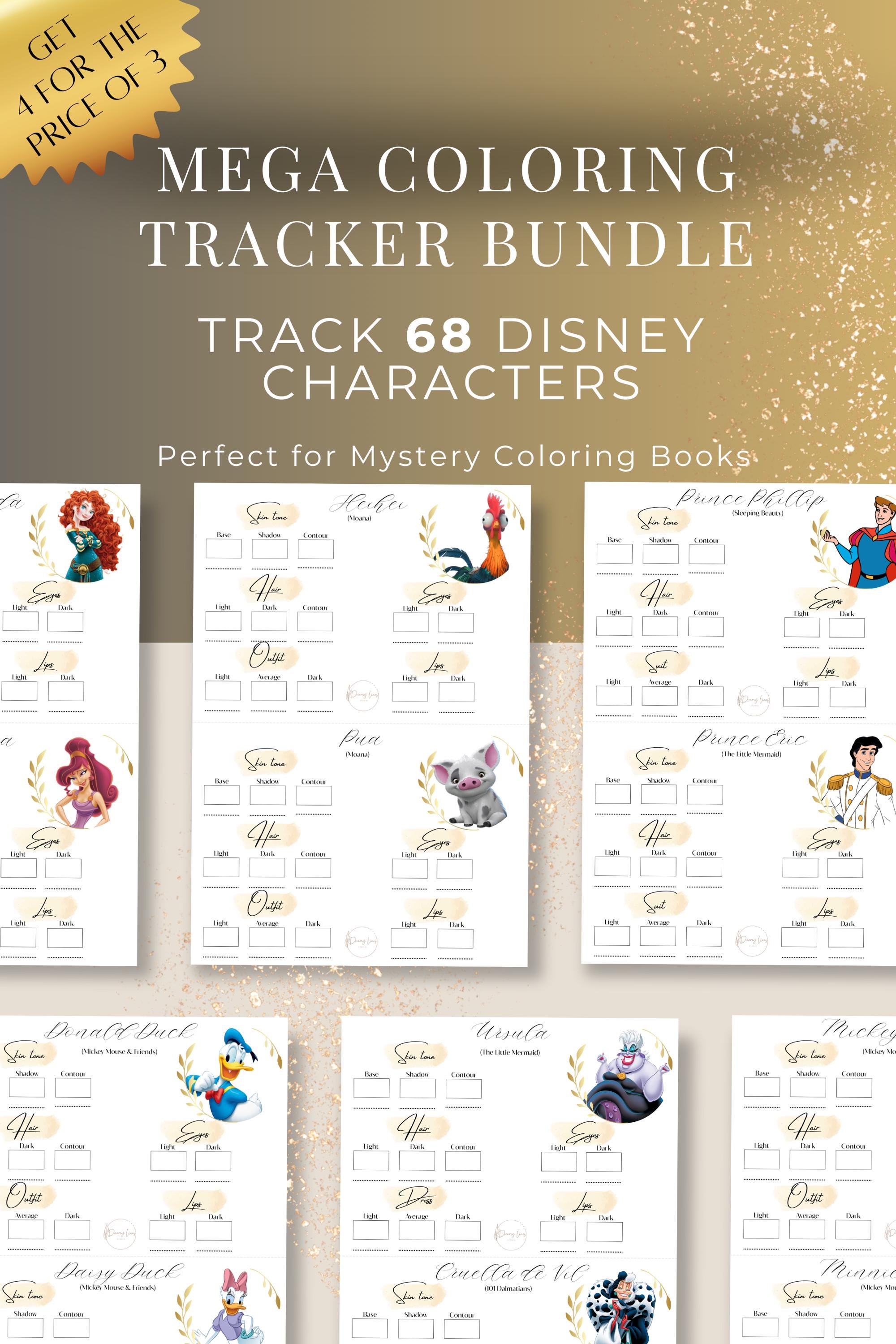 Mega Coloring Tracker Bundle – Track 68 Disney Characters – 4 Printable ...
