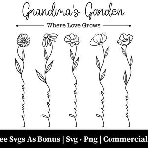 Grandmas Garden Where Love Grows Svg, Png Files, Gift for Grandmother Svg, Wildflower Svg, Custom Name Svg, Personalized Svg, Cricut Files