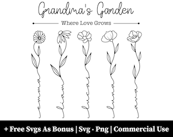 Grandmas Garden Where Love Grows Svg, Png Files, Gift for Grandmother Svg, Wildflower Svg, Custom Name Svg, Personalized Svg, Cricut Files