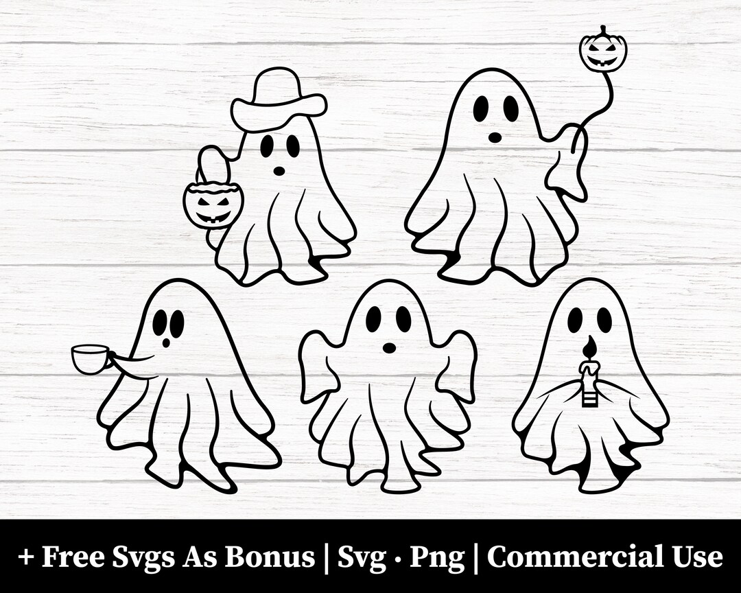 Halloween 6 Ghost Svg Png Files, Halloween Ghost Bundle,cute Halloween