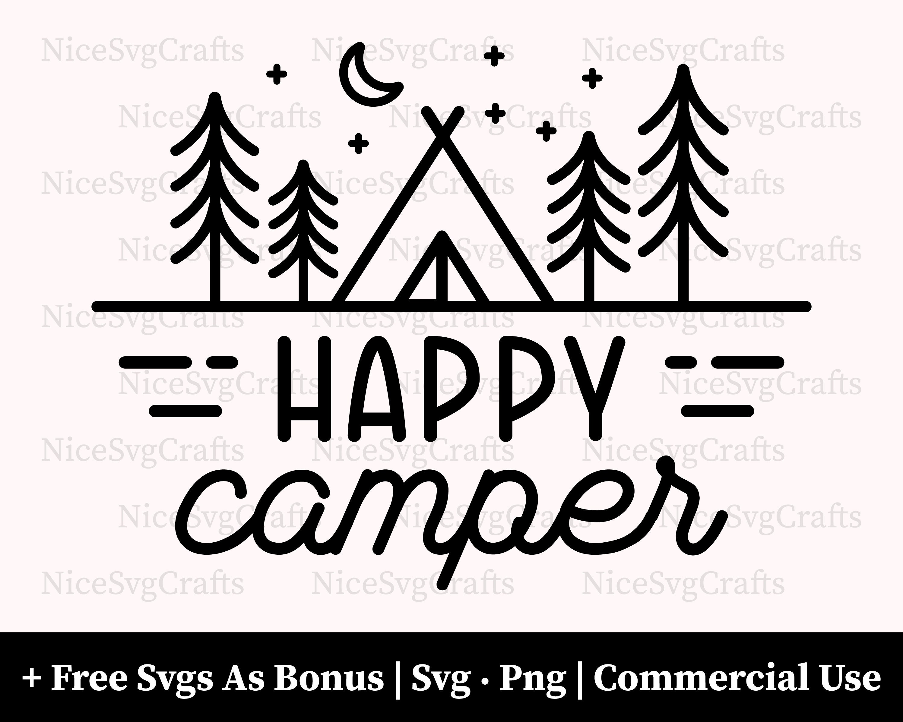 Happy Camper Svg, Png, Line Pine Tree Svg, Camper Shirt Design, Star