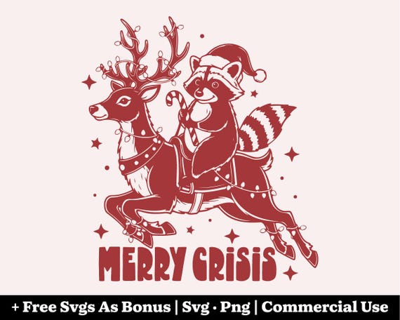 Merry Crisis Svg Png, Funny Christmas Svg, Raccoon Svg, Reindeer Svg, Holiday Humor Svg, Festive Svg, Commercial Use Svg