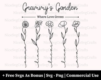 Grammys Garden Where Love Grows Svg, Png Files, Gift for Grandmother Svg, Wildflower Svg, Custom Name Svg, Personalized Svg, Cricut Files