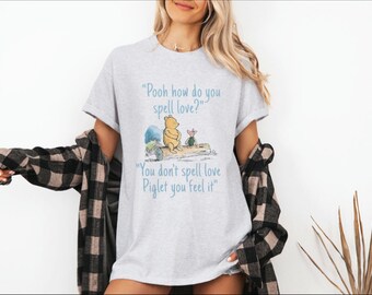 Winnie The Pooh Shirt, Vintage Winnie The Pooh Shirt,"How do you spell love Pooh?", Inspirational T-shirt Quotes, Unisex Heavy Cotton Tee