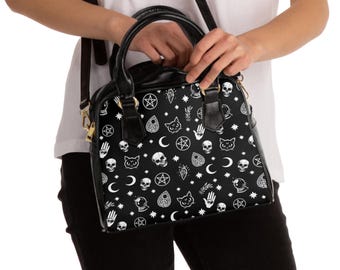 Gothic Shoulder Handbag, Edgy Tote Bag, Cute Black Purse, Stylish Handbag, Boho Chic Bag, Festival Accessory, Halloween Gift
