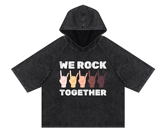 We Rock Together Snow Washed Hooded Boxy T-Shirt Equality Shirt