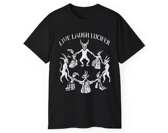 Live Laugh Lucifer Unisex Tee, Satanic Baphomet Goth Streetwear, Vintage Cotton Shirt