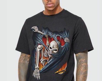 Skeleton Graphic Shirt, Ripping Out Tee, Unisex Cotton