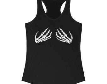 Skeleton Boobs Tank Top, Women's Racerback Tank Top, Skeleton Hands Shirt, Spooky Tank, Halloween Costume Tank, Skeleton Bones Tank
