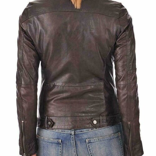 Shops Womens Real Brown or Red Genuine Leather Motorbike Motorcycle Club Biker Jacket
