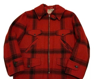 VTG 50s 60s Red Badger Buffalo Plaid Rockabilly Hunting Cruiser Mackinaw Coat