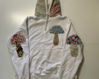 1 Of 1 Reworked Champion Reverse Weave VTG Quilted Patchwork Mushroom Hoodie Size LG.