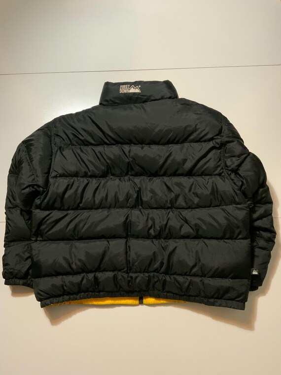 Vtg First Down Jacket Mens L Green/Blue Reversible Mock Neck