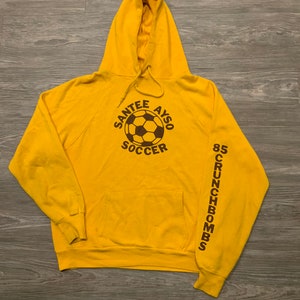 Vintage 80s 1985 Soccer Crunchbombs Raglan Worn Yellow Sweatshirt Hoodie image 1