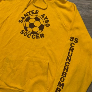 Vintage 80s 1985 Soccer Crunchbombs Raglan Worn Yellow Sweatshirt Hoodie image 4