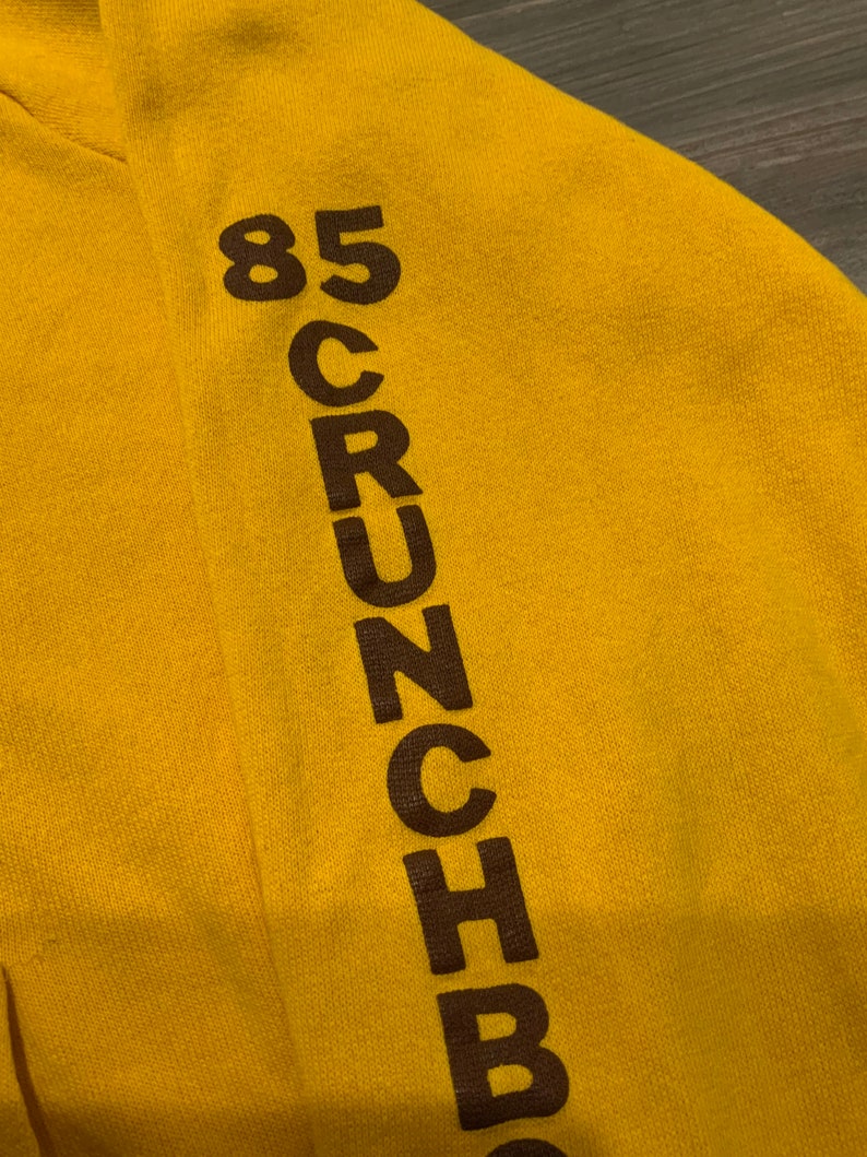 Vintage 80s 1985 Soccer Crunchbombs Raglan Worn Yellow Sweatshirt Hoodie image 10