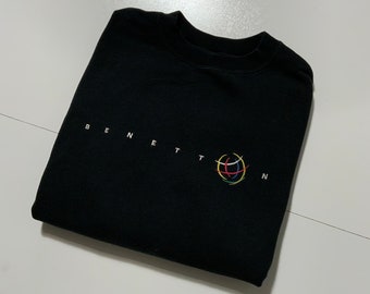Vintage United Colors Of Benetton Script Embroidered Black Crewneck Sweatshirt
