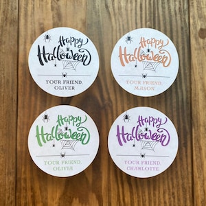 Printed Personalized Trick or Treat Bag Stickers, Custom Happy Halloween Labels, Candy Bag Sticker with Spider Webs, Color and Size Options