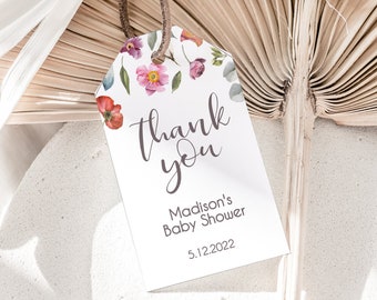 Editable Thank You Favor Tag, Printable Baby in Bloom Shower Favor Tags Template
