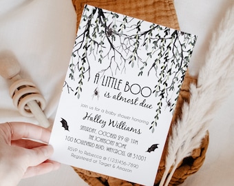 Editable A Little Boo is Almost Due Baby Shower Invitation, Gender Neutral Fall Halloween Baby Shower Invite Template, Instant Download
