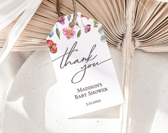 Printable Editable Favor Tags, Floral Baby in Bloom Baby Shower Thank You Tag