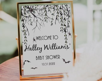 Editable A Little Boo is Almost Due Baby Shower Welcome Sign, Gender Neutral Fall Halloween Baby Shower Decor Template, Instant Download
