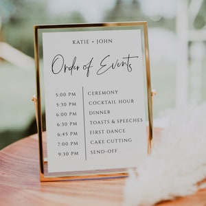Editable Wedding Order of Events Timeline Sign, Wedding Day Itinerary Template, Minimal Printable Wedding Timeline Poster, 4 Size Options