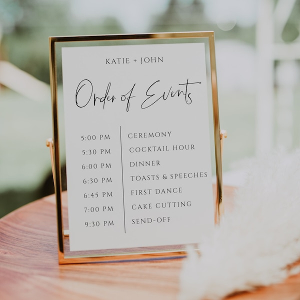 Editable Wedding Order of Events Timeline Sign, Wedding Day Itinerary Template, Minimal Printable Wedding Timeline Poster, 4 Size Options