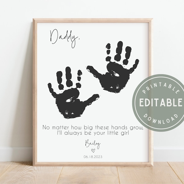 Editable and Printable Father's Day Handprint Craft, 8x10 Gift for Dad, No Matter How Big These Hands Grow, I'll Always Be Your Little One