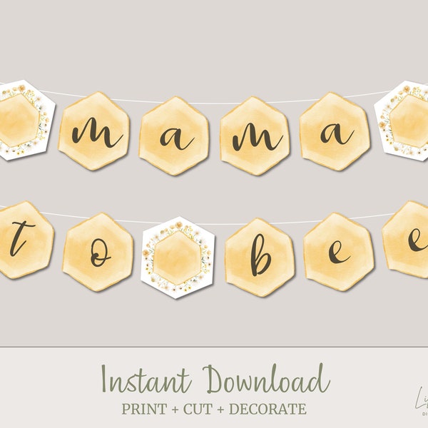 DIY Mama to Bee Banner PRINTABLE for Baby Shower, Bumble Bee Decoration, Honeycomb Decor Instant Download
