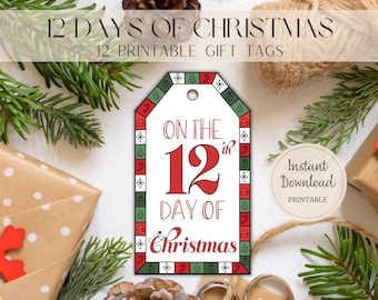 Printable 12 Days of Christmas Tags, Holiday Gift Tags for Presents, Twelve Days of Christmas Labels, Instant Download PDF