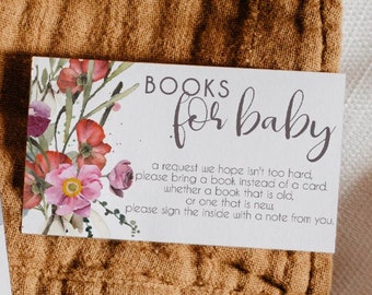 Libros para tarjeta de solicitud de bebé, inserto imprimible, descarga instantánea de solicitud de libro de bebé en flor para invitación
