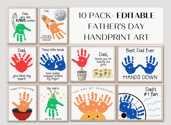 Printable and Editable Father's Day Handprint Craft Bundle, DIY Gift for Dad, 8x10 inches, Personalized Gift from Kids