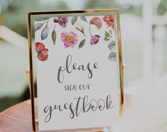 Baby Shower Guestbook Sign Printable, Baby in Bloom Floral Decor, Wedding Shower Guest Book Sign Instant Download