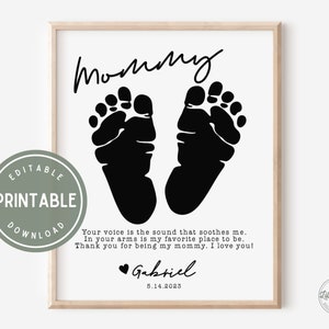 Bearbeitbare und druckbare Muttertag Fußabdruck Handwerk, Gedicht für Mama, 8x10