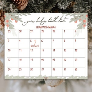 Bearbeitbare Rate Babys Fälligkeitsdatum Kalender Aktivität, Santa Baby Weihnachten Rate das Geburtsdatum Baby Shower Spiel, druckbares Fälligkeitsdatum Poster