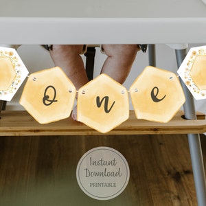 Printable ONE First Birthday Banner for Bee Themed Birthday Party, 1st Bee Day Decorations, Sweet As Can Bee Baby’s First Birthday