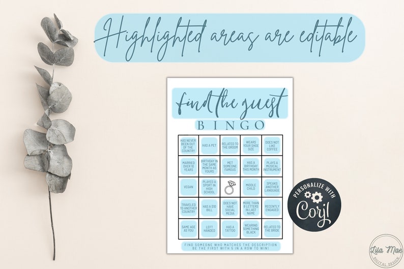 Find the Guest Bingo Game, Printable and Editable Template, Bridal ...