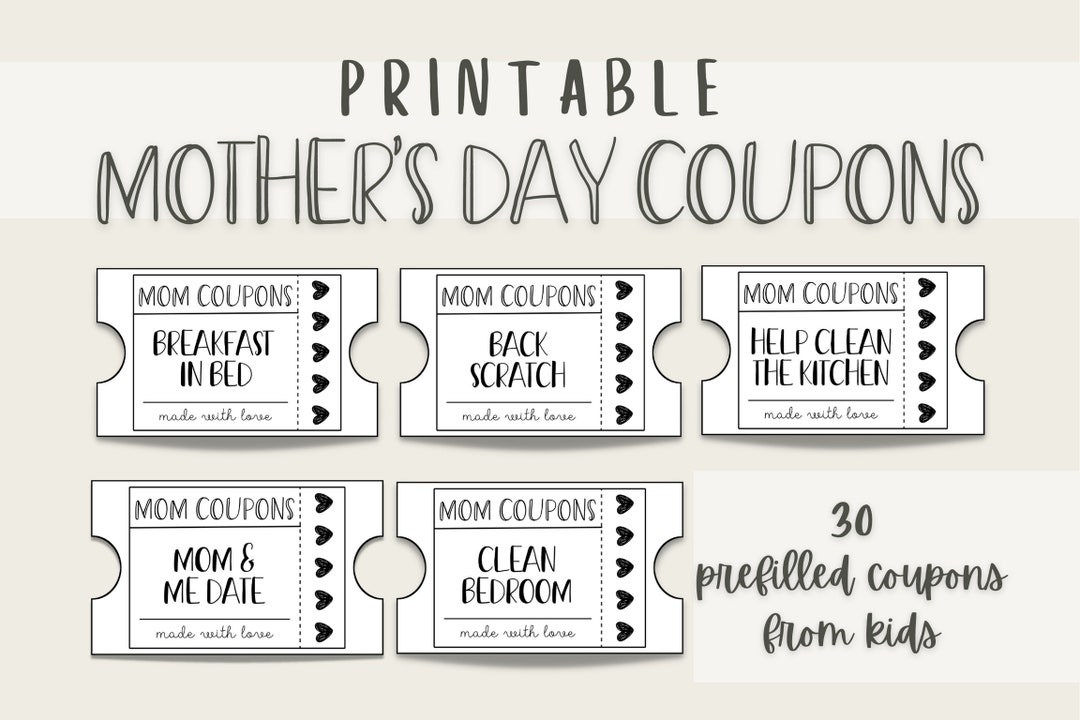 Printable Mother's Day Coupons From Kids, Coupon Book Gift for Mom, Instant Download - Etsy