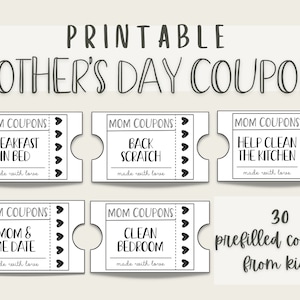 Printable Mother&#39;s Day Coupons from Kids, Coupon Book Gift for Mom, Instant Download