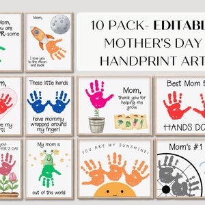 Artigianato modificabile con impronte di mani per la festa della mamma, arte ricordo stampabile, regalo personalizzato per la mamma dai bambini