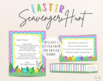 Printable Easter Scavenger Hunt for Kids, Indoor Easter Treasure Hunt Activity, 18 Clues and Letter from the Easter Bunny, Instant Download