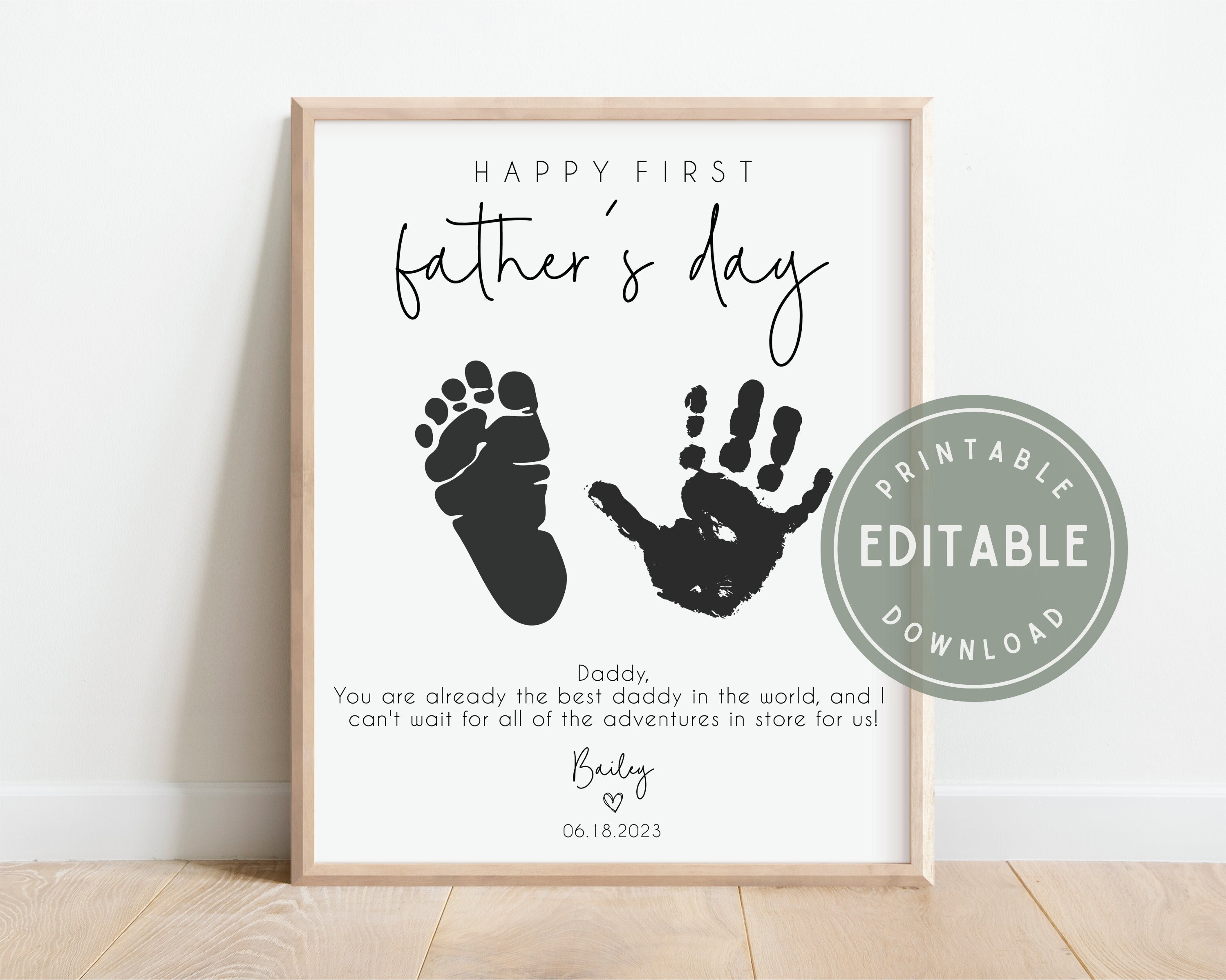 Editable and Printable First Father's Day Handprint and Footprint Craft ...