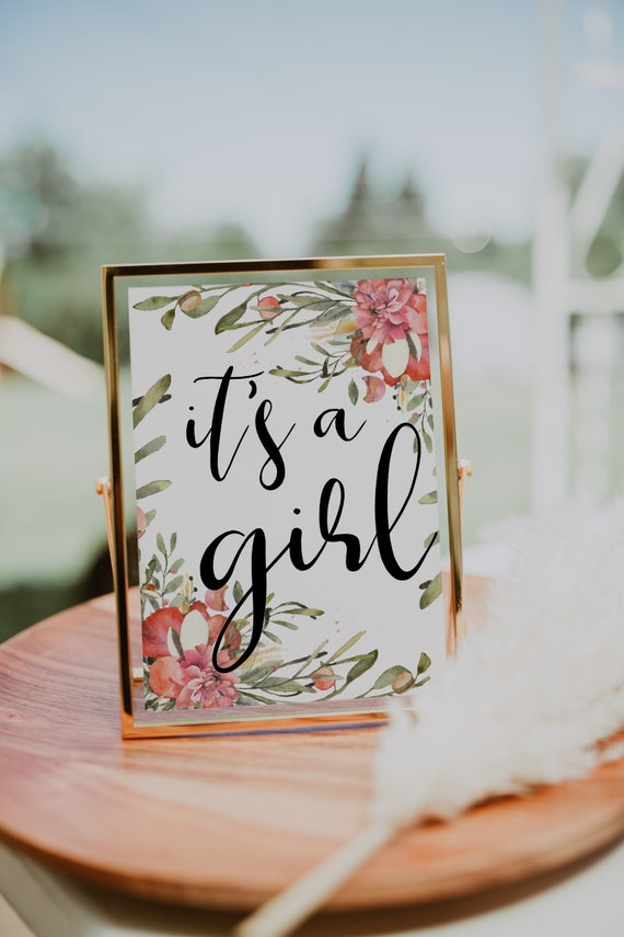 Its a Girl Sign PRINTABLE Watercolor Garden Floral Themed | Etsy