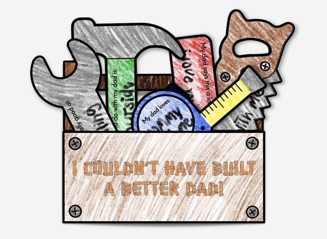 Father's Day Toolbox Craft, Printable Coloring Tool Box Gift for Dad