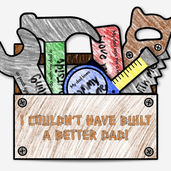 Father's Day Toolbox Craft, Printable Coloring Tool Box Gift for Dad, All About Dad Fill In The Blank