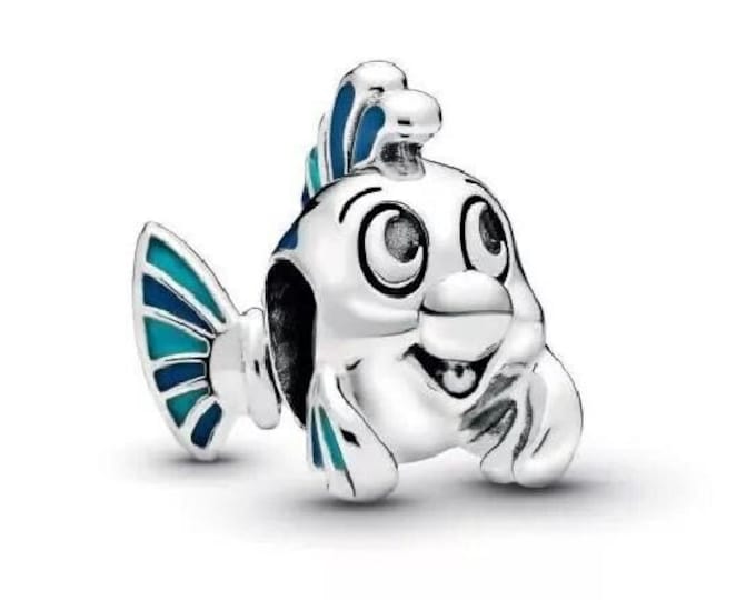 Authentic Disney The Little Mermaid Flounder Fish Charm S925 Ale with Pop Up Box - 798230ENMX